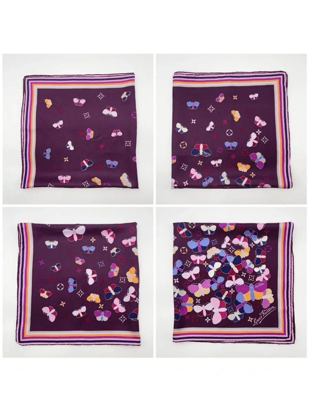 Louis Vuitton Carré 70 Monogram Butterfly Purple Multi Silk Scarf